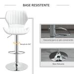 Conjunto de 2 Bancos de Bar Bancos Altos de Cozinha Giratório Altura Ajustável 91,5 - 113,5cm com Apoio para os Pés e Base de Metal Ø41 cm Branco
