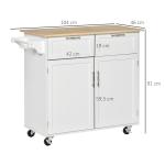 Carrinho de Cozinha com Rodas Móvel Auxiliar de Cozinha com 2 Gavetas 2 Portas Prateleira Ajustável 104x46x91 cm Branco