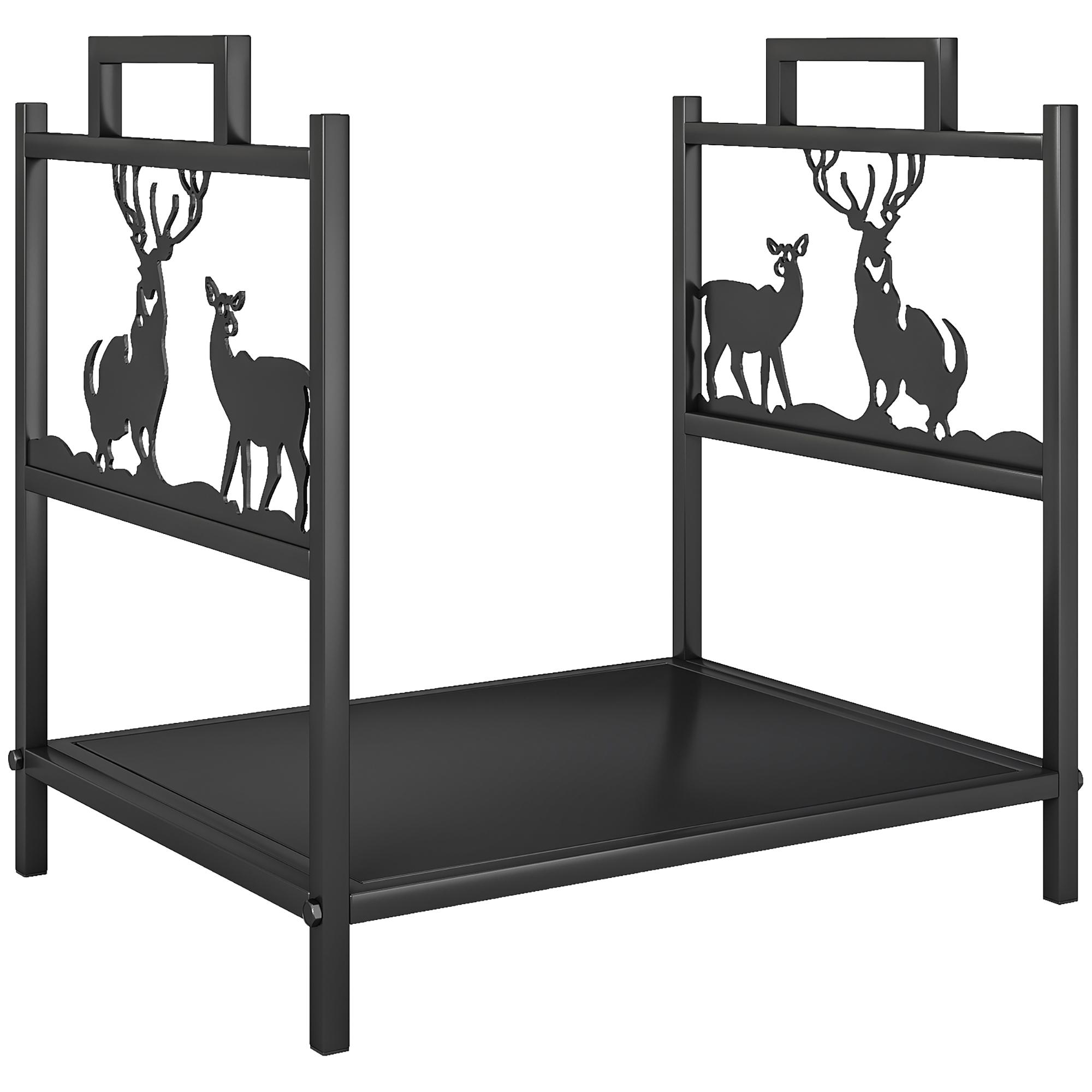 Suporte para Lenha em Metal com Pegas 42,5x33,5x43 cm para Lareira Jardim e Terraço Preto