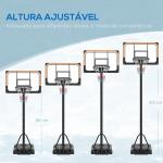 Tabela de Basquetebol de Exterior com Altura Ajustável 235 - 264 cm Suporte para Bola Rodas e Base Recarregável Preto