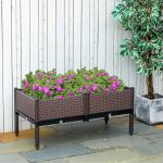 Conjunto de 2 Floreiras de Exterior Quadradas Elevadas Combinação Livre Floreiras para Jardim 50x50x46,5 cm Marrom