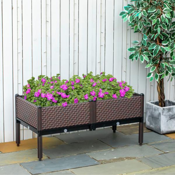 Conjunto de 2 Floreiras de Exterior Quadradas Elevadas Combinação Livre Floreiras para Jardim 50x50x46,5 cm Marrom