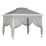 Tenda Dobrável 3,3x3,3 m Pop - up Altura Ajustável Teto Duplo Mosquiteiras Removíveis e Bolsa de Transporte Anti - UV Cinzento