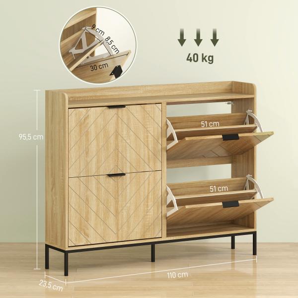 Sapateira Estreita com 4 Portas Sapateira para Entrada com Prateleiras Ajustáveis para 16 Pares de Sapatos 120x23,5x95,5 cm Madeira
