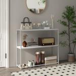 Mesa Consola de Entrada Mesa de Entrada com Estante Aberto e Estrutura de Aço Anti - tombo para Sala 100x30x87 cm Branco