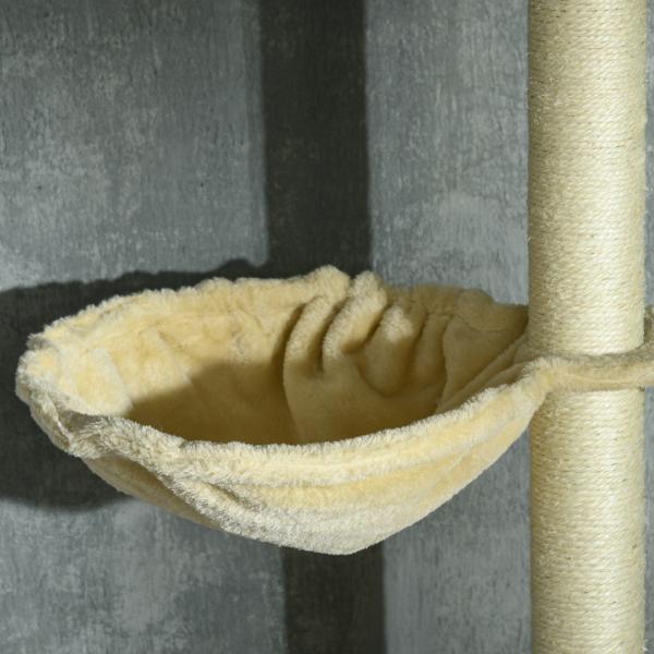 Arranhador para Gatos do Solo ao Teto de 230 - 250 cm com Altura Ajustável Múltiplas Plataformas Rede Bolas Suspensas Bege