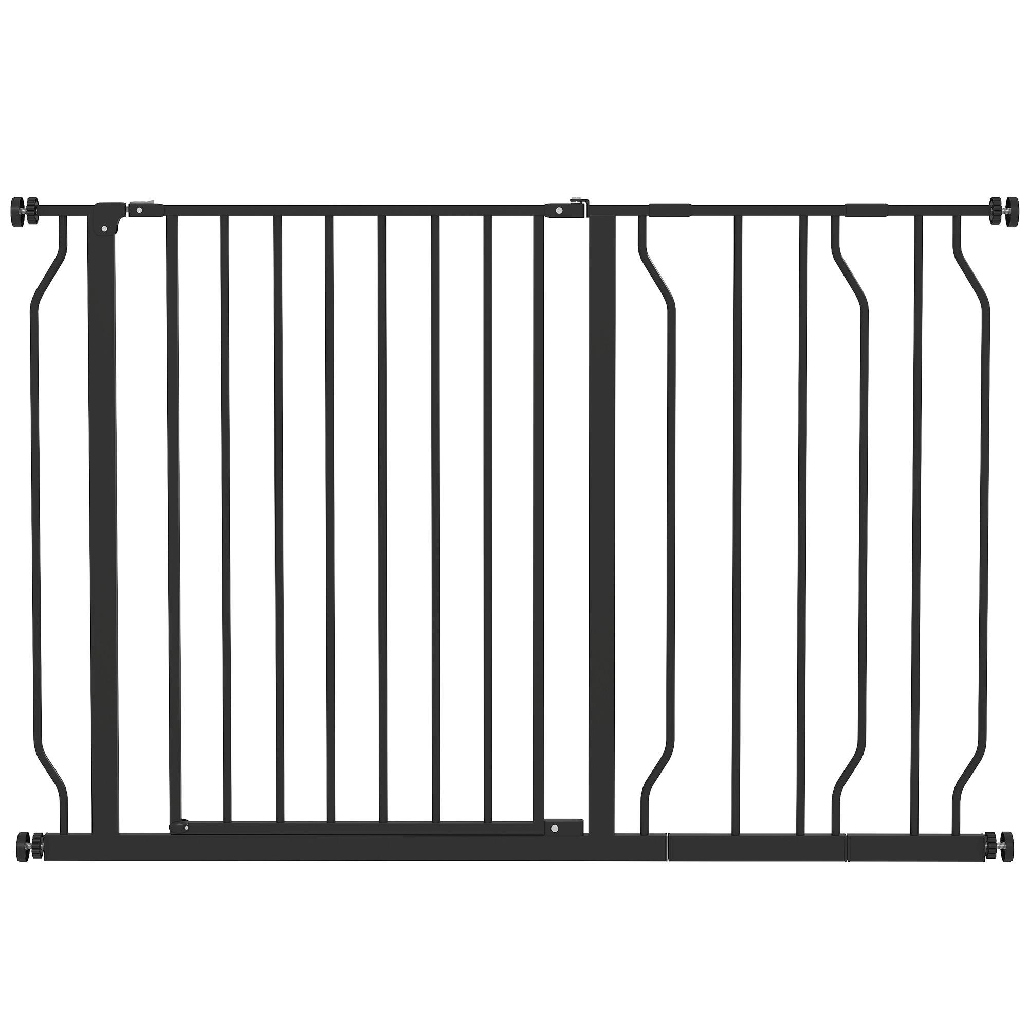 Barreira de Segurança para Cães Extensível para Escadas e Portas 75 - 115 cm com 2 Extensões e 10 - 20 cm Altura 76 cm Preto
