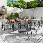 Conjunto de Jardim Refeição de 9 Peças com Mesa Extensível 8 Cadeiras Empilháveis 135 - 270x89x74cm Cinza