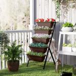 Suporte para Plantas de 5 Níveis com 5 Vasos Orifícios de Drenagem para Interior e Exterior 55x63x120 cm Preto