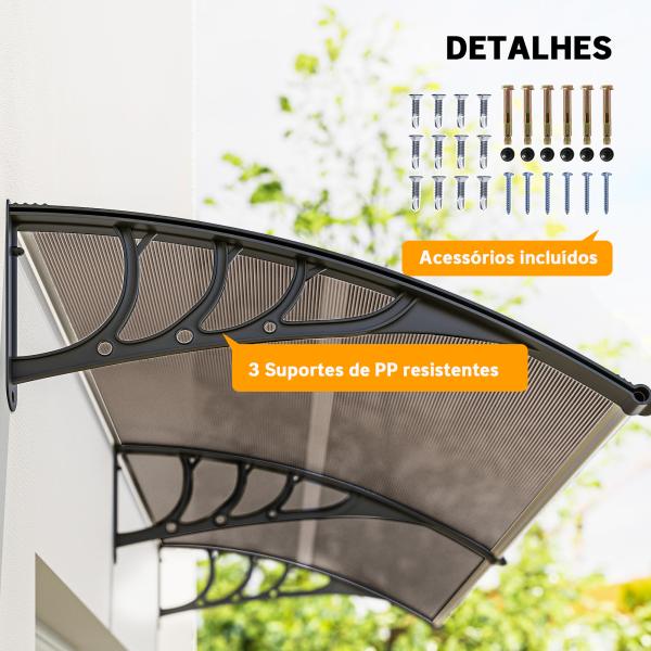 Marquise para Portas e Janelas 195x75 cm Marquise com Proteção para Sol e Chuva com Painéis de Policarbonato Marrom