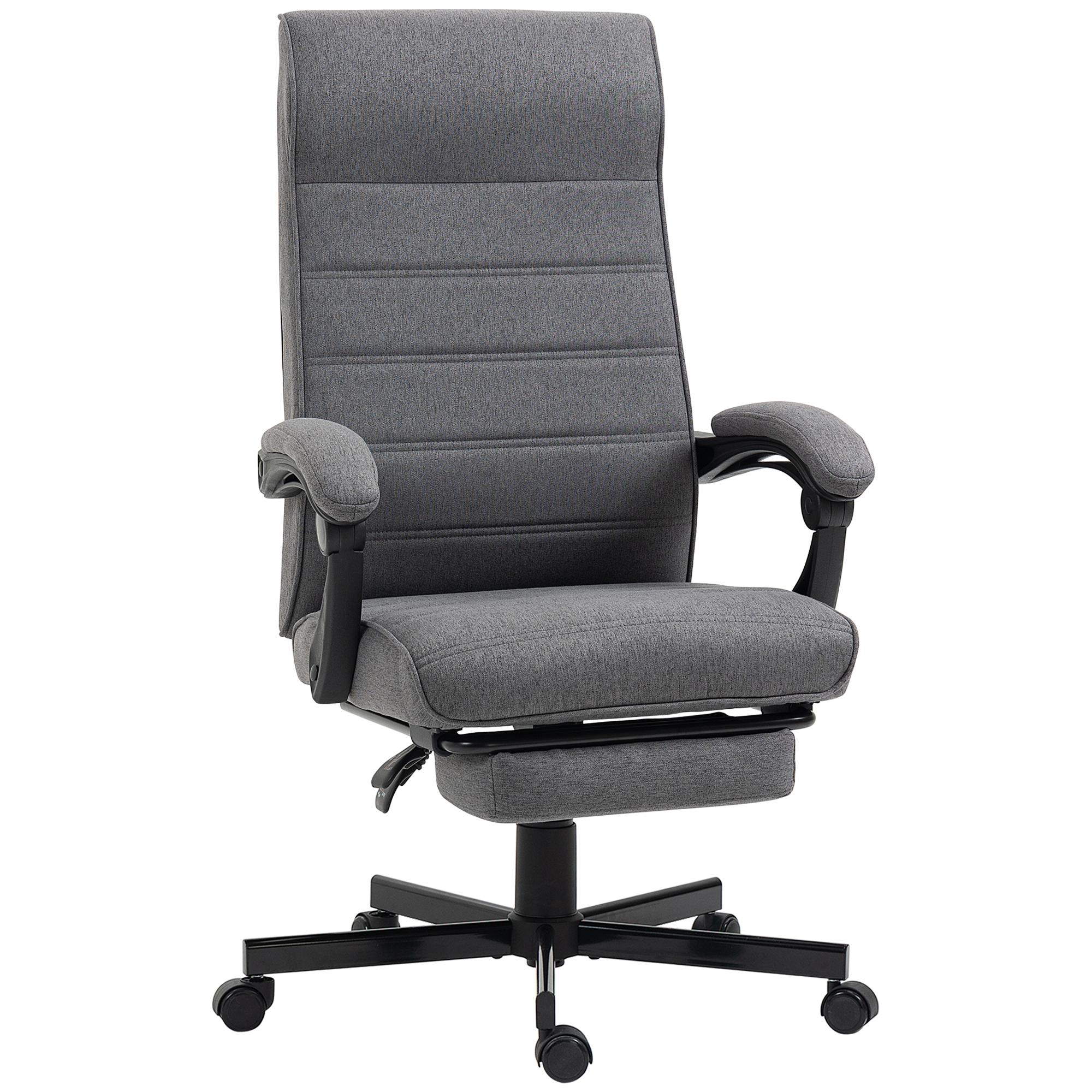 Cadeira de Escritório Giratória Reclinável com Altura Ajustável e Apoio para os Pés Retrátil 68x67x106 - 114 cm Cinza