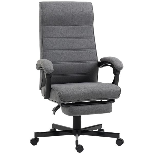 Cadeira de Escritório Giratória Reclinável com Altura Ajustável e Apoio para os Pés Retrátil 68x67x106 - 114 cm Cinza