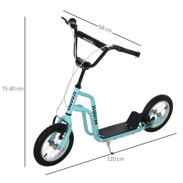 Trotinete para Crianças com Guiador Ajustável em Altura Travão Duplo e Estrutura de Aço 120x58x75 - 80 cm Azul