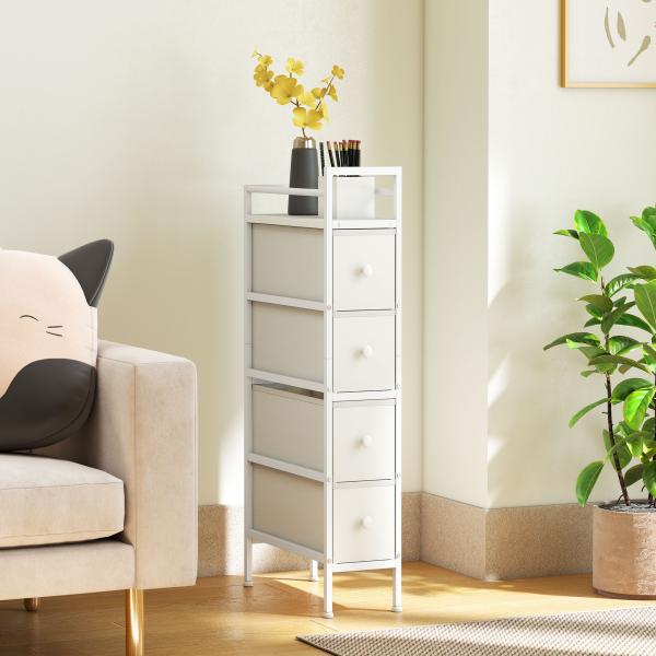 Móvel de Arrumação Estreito com 4 Gavetas de Tecido para Espaços Pequenos 20x43x81,5 cm Branco