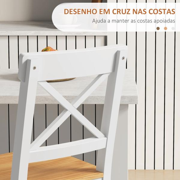 Conjunto de 2 Bancos de Bar de Madeira com Encosto e Apoio para os Pés Estilo Rústico para Cozinha 41x46x97.5 cm Natural