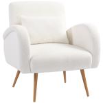 Poltrona em Tecido Teddy com Almofada Lombar Amovível e Pés Metálicos Efeito Madeira para Quarto, Creme