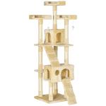 Árvore Arranhador para Gatos Grande 49x49x173 cm com Múltiplos Níveis Cavernas Brinquedos Suspensos Centro de Atividades de Sisal Bege