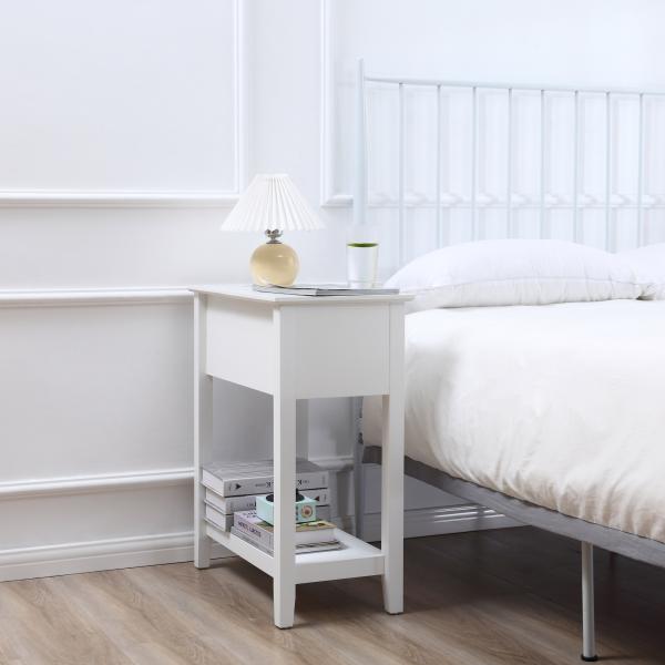 Mesa de Apoio com Tampa Abatível Prateleira de Armazenamento e Orifício para Cabos Oculto 60,5x32,5x70cm Branco
