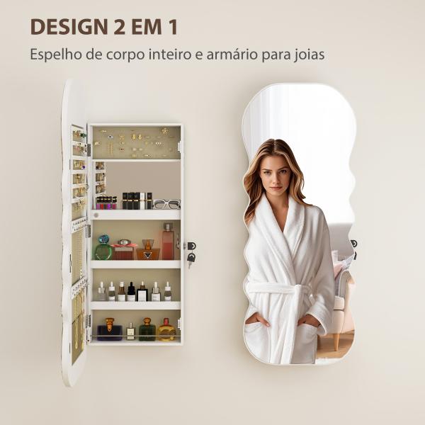 Espelho - Joalheiro com Luz LED Montado na Parede ou na Porta com Fechadura, Espelho de Corpo Inteiro Branco