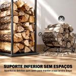 Suporte para Lenha Metálico para Lareira com Base Elevada Capacidade de 100 kg 33x33x110 cm Preto