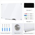 Placa de vidro com bandeja Inclui 4 marcadores e borracha 90x60x0,45 cm Branco