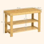 Banco Sapateira de Bambu Organizador de Sapatos com 2 Prateleiras para 6 - 9 Pares de Sapatos 70x28x45 cm Madeira