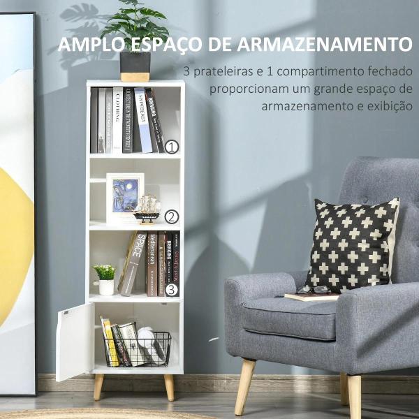 Estante com 3 Prateleiras Abertas e 1 Fechada com Porta Estante de Estilo Moderno para Armazenamento de Livros Brinquedos Plantas 40x30x129,5cm Branco