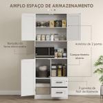 Armário de Cozinha Rústico Armário Alto de Cozinha com Portas Compartimentos Abertos Gavetas e Prateleiras Ajustáveis Anti - Tombo para Sala de Jantar 70x40x180 cm Branco