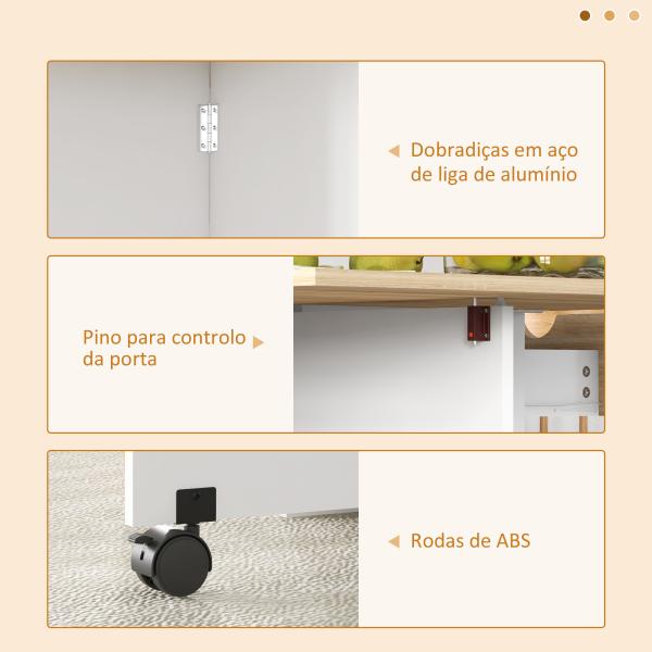Mesa de Cozinha Dobrável com Rodas Laterais Rebatíveis Gaveta e Prateleiras para 2 - 4 Pessoas 120x72x75 cm Madeira Branco