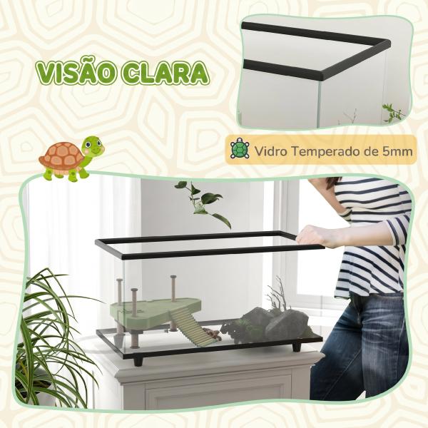 Aquário para Tartarugas 50 L com Plataforma, Rampa e Termómetro 60x30x32 cm Transparente