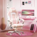 Cadeira Gaming Cadeira de Escritório Reclinável Apoio para os Pés Retrátil Suporte Lombar e Almofada para a Cabeça 63x63x115,5 - 123 cm Rosa