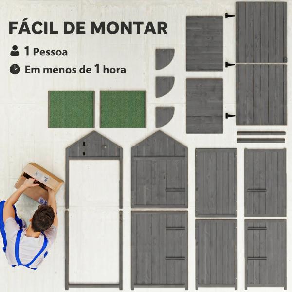 Armário de Jardim de Madeira 77x54,2x179 cm 0,3 m² Armário de Armazenamento com 3 Prateleiras e 2 Portas Cinza e Verde