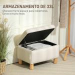 Baú de Armazenamento para Dormitório 33L Puff de Armazenamento Estofado em PU Banco de Arrumação 60x38x40 cm Creme