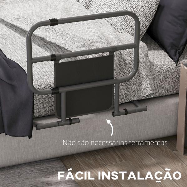 Grade para Cama Adulto Guarda de Segurança para Cama Dobrável com Bolso de Armazenamento 61x66x55 cm Cinza