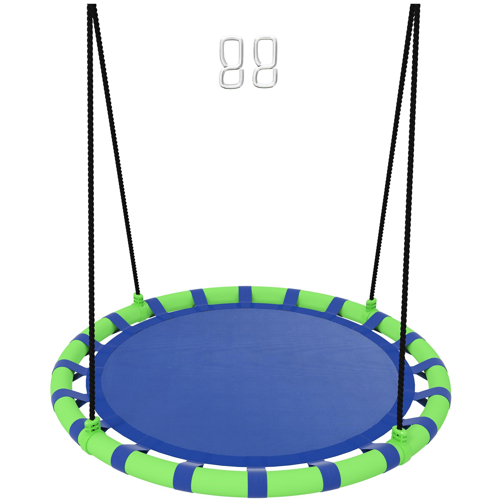 Baloiço para Crianças Redondo Baloiço de Jardim Infantil Ajustável Impermeável Carga 150kg Ø100x180 cm Preto e Azul