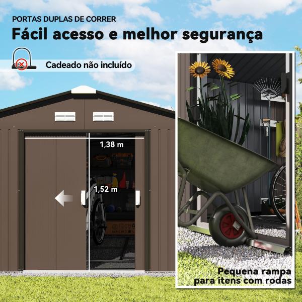 Abrigo de Jardim Exterior para Armazenamento de Ferramentas com 4 Janelas 12,4 m² 340x386x200 cm Castanho