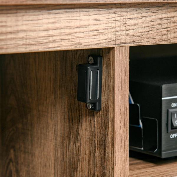 Armário de TV para televisores de 42"com 2 compartimentos fechados com portas de metal e 2 estantes 109x35x38 cm Madeira natural e cinza