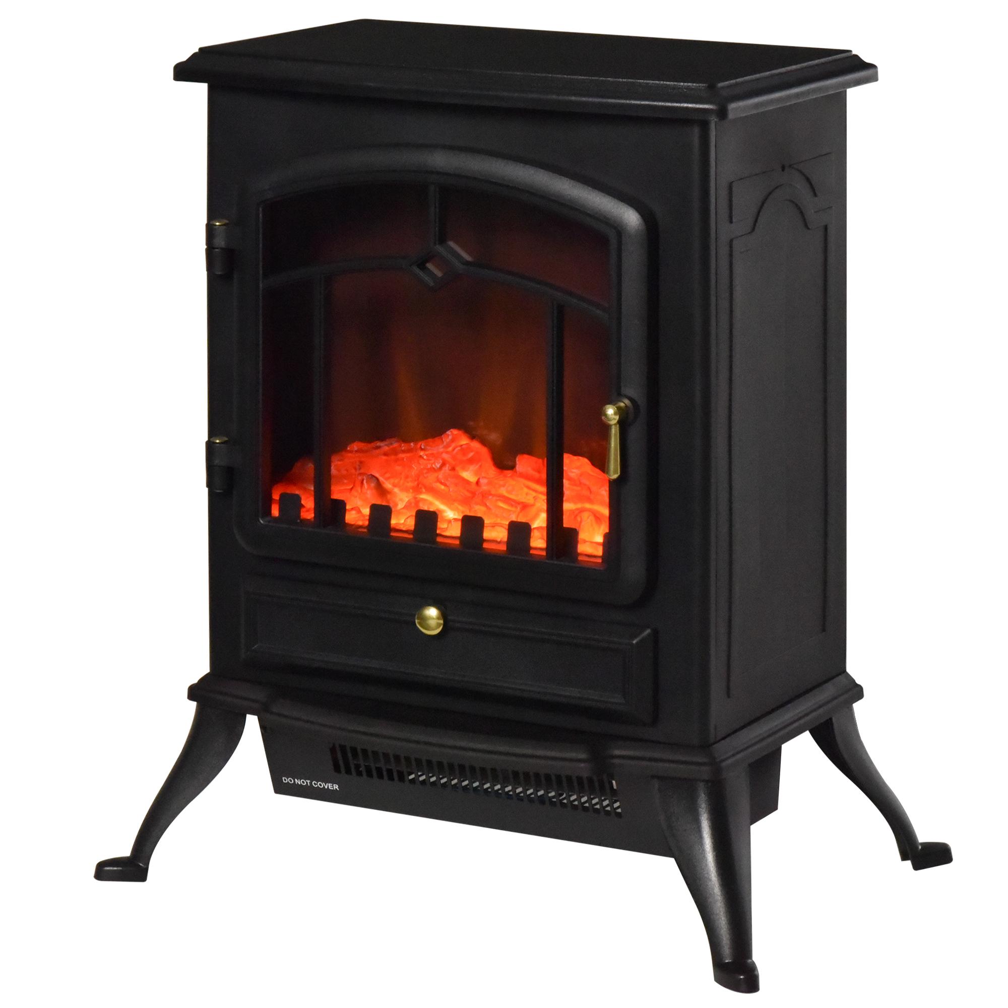 Lareira Elétrica Portátil 1000/2000W com Efeito de Chama Realista Termostato para Ambientes entre 15 - 20m² 45x28x54cm Preto