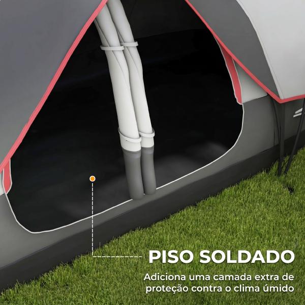 Tenda de Campismo Familiar para 5 - 6 Pessoas Dobrável com 2 Quartos e Bolsa de Transporte Impermeável 450x215x180 cm Cinza