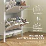 Sapateira Estreita com 2 Gavetas Prateleiras Ajustáveis e Puxadores em PU para 14 Pares de Sapatos 80x24x95,5 cm Branco