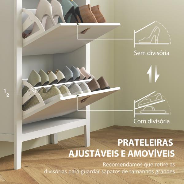 Sapateira Estreita com 2 Gavetas Prateleiras Ajustáveis e Puxadores em PU para 14 Pares de Sapatos 80x24x95,5 cm Branco