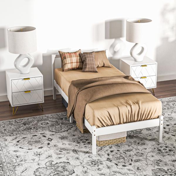 Estrutura de Cama de Madeira Estrado de Cama de Solteiro para Colchão 190x90 cm Carga 120 kg 198x96x70 cm Branco