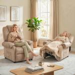 Poltrona Relax Reclinável com Apoio para os Pés Retrátil Encosto Alto Bolso Lateral Acolchoado Grosso 88x91x108 cm Bege