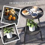 Mesa de Jardim Redonda de 2 Níveis Mesa de Exterior Ø32x51 cm com Bandeja Inferior e Estrutura de Metal Preto