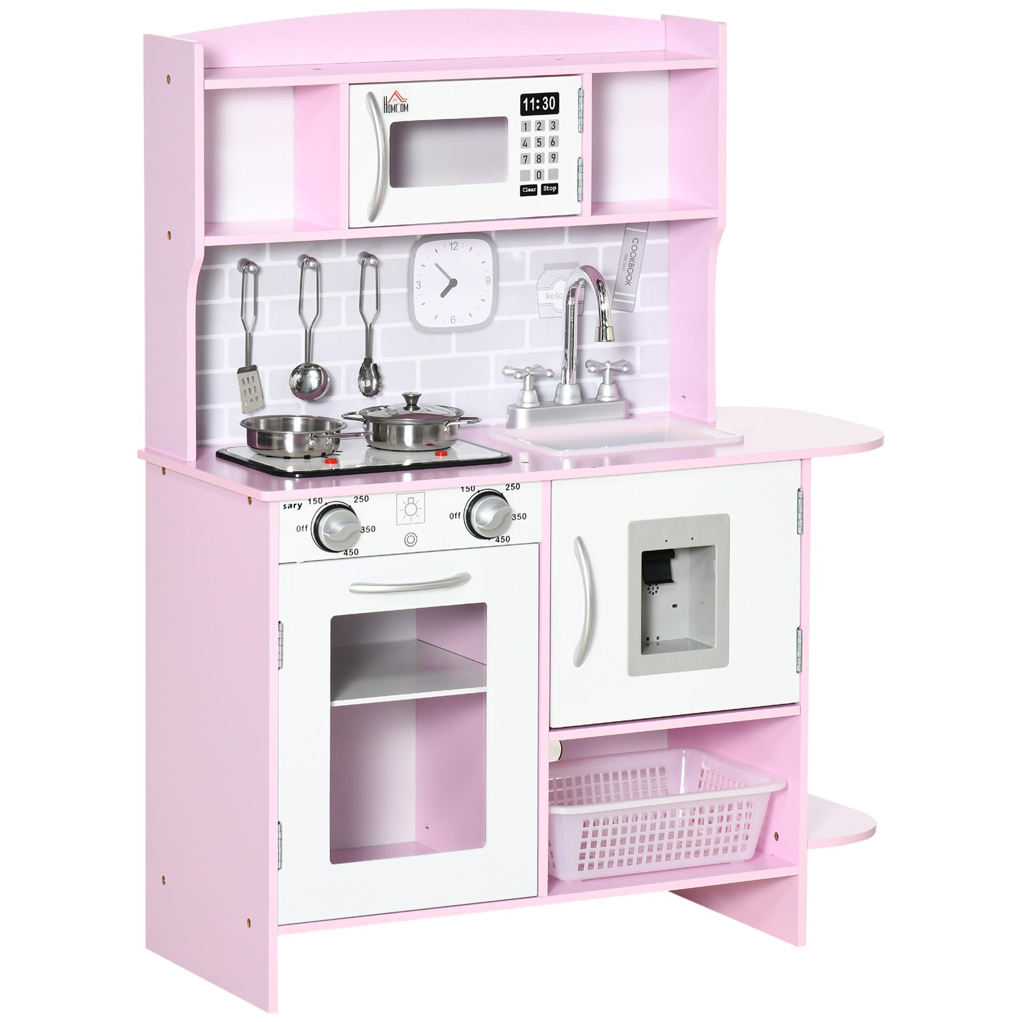 Cozinha Infantil para Crianças acima de 3 Anos Cozinha Infantil com Luzes Sons Lavatório Fogão e Forno 70x29x90cm Rosa