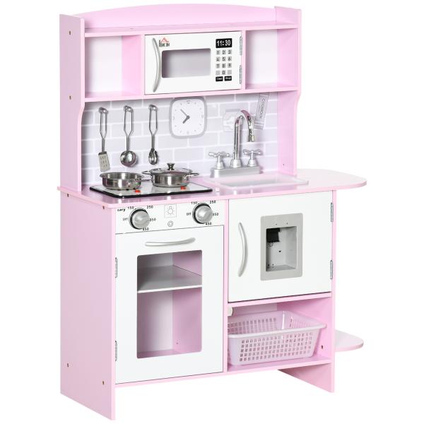Cozinha Infantil para Crianças acima de 3 Anos Cozinha Infantil com Luzes Sons Lavatório Fogão e Forno 70x29x90cm Rosa