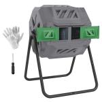 Compostor de Tambor Giratório com Capacidade 160L de Dupla Câmara e Ventilação para Resíduos Orgânicos 71x65x96 cm Cinza e Verde