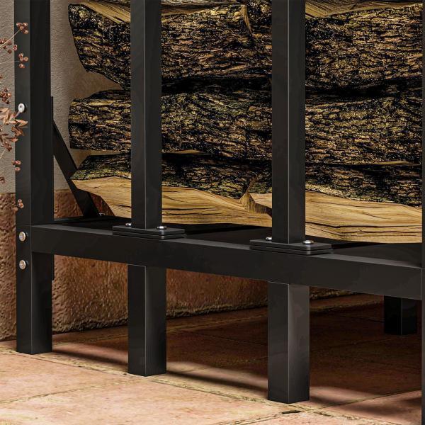 Suporte para Lenha com Cobertura Estante para Lenha de Metal com Estrutura Reforçada e Anéis de Bloqueio 143x70x145 cm Preto