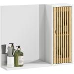 Espelho de Casa de Banho 60x50 cm Espelho de Parede com Porta de Ripas de Bambu Prateleiras de Arrumação Branco e Madeira