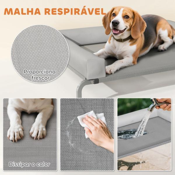 Cama Elevada para Cães com Latertais Amovíveis Cama Elevada para Cães Médios Portátil com Malha Respirável 130x90x30 cm Cinza Claro